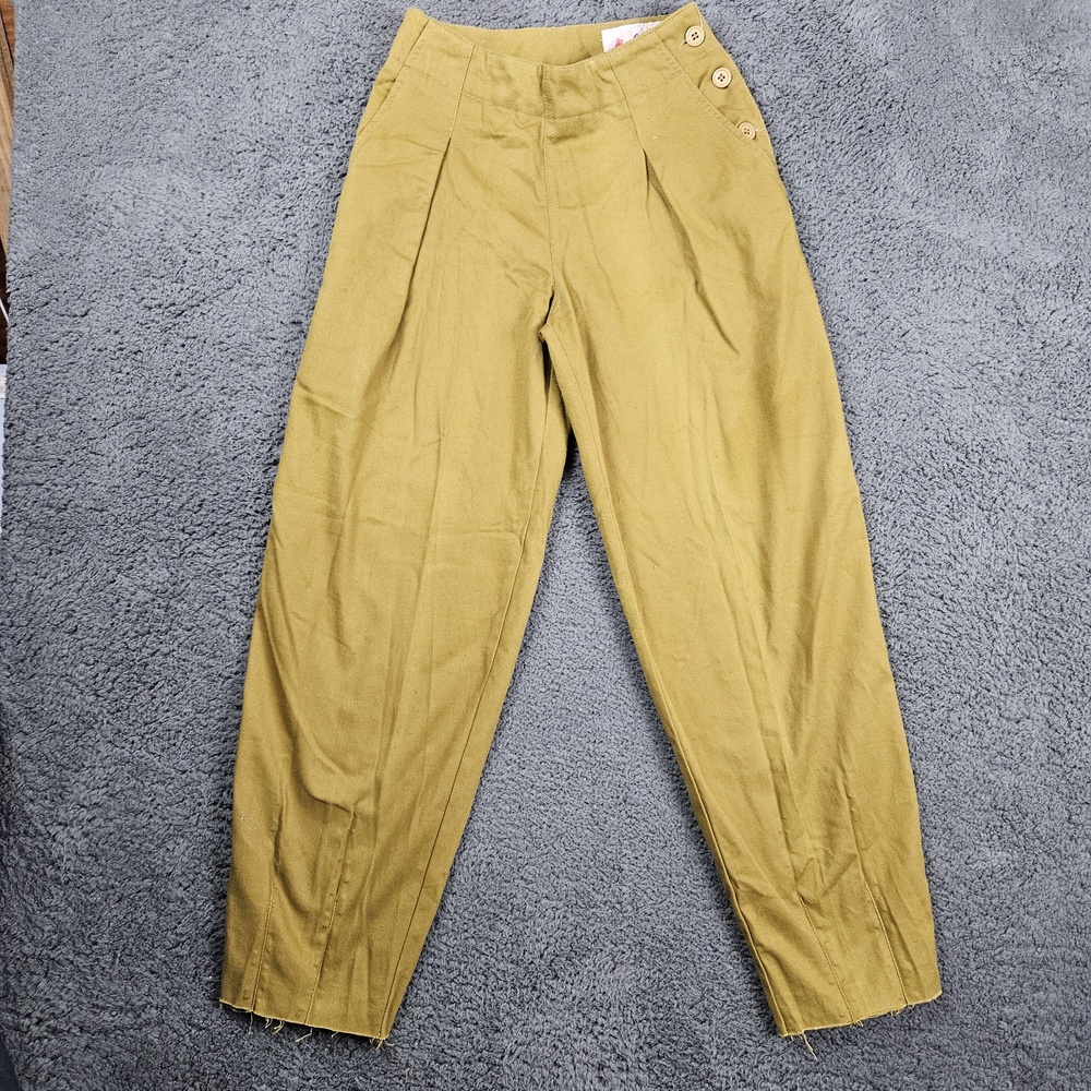 Seafarer Womens 7/8 Mustard Khaki Pleated Button Fly Raw Hem‎ Pants